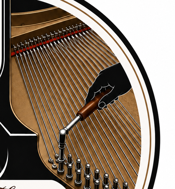 Close detail of piano tuning strings and tools